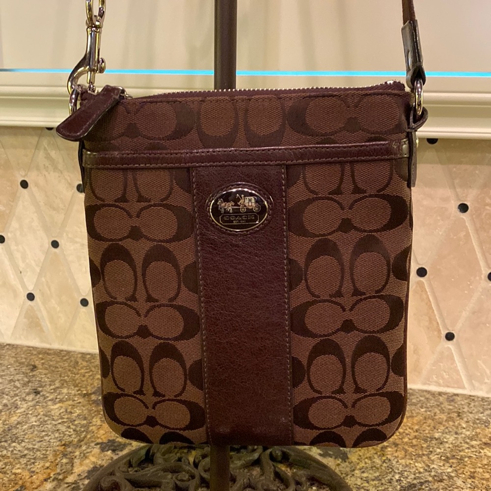 COACH crossbody bag. Brown & silver